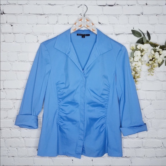 Lafayette 148 New York Tops - LAFAYETTE 148 NEW YORK blue ruched button top